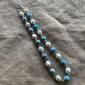 Turquoise & Pearl rodeo necklace Western Cowboy Cowgirl Chunky New Handmade